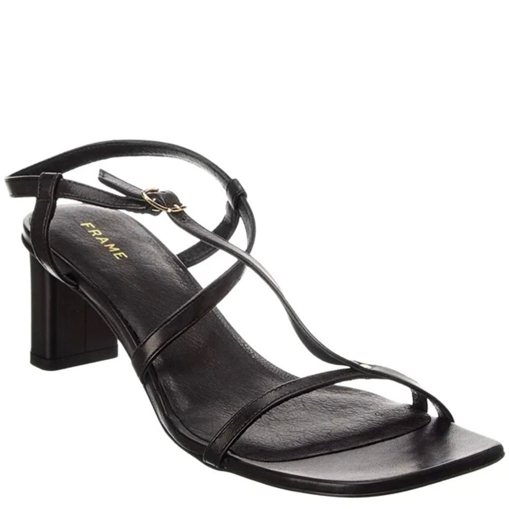 NEW FRAME BLACK LEATHER STRAPPY SANDALS